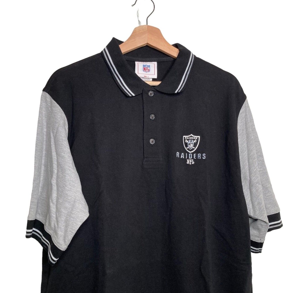 LAS VEGAS RAIDERS NFL Oakland Football Polo Shirt Mens Sz Large Black Gray NWOT